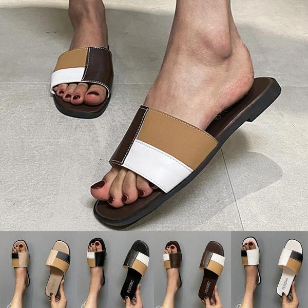 Terlik Katlanmış Sıradan Moda Ayakkabıları Toe Kadınlar Bohemian Açık Deri Yaz Düz Kadınlar Slipper S Platformu Kadınlar için