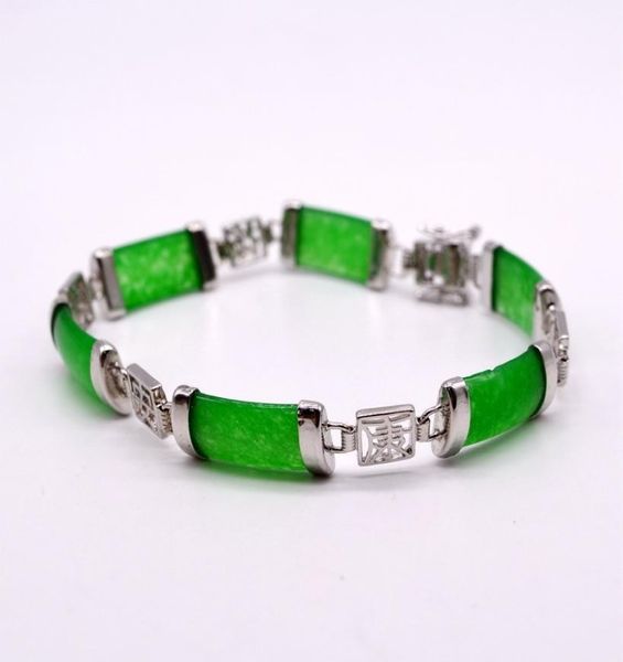 Bracciale verde naturale Pietre verdi Carattere cinese Bracciale in argento sterling Bracciale in argento da donna0397016698