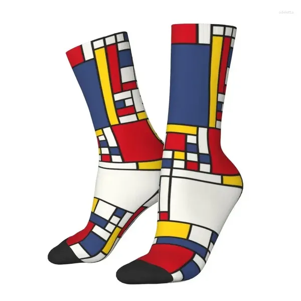 Мужские носки Fun Piet Mondrian, минималистичный стиль, платье унисекс, удобные теплые, с 3D принтом, современное абстрактное искусство, экипаж