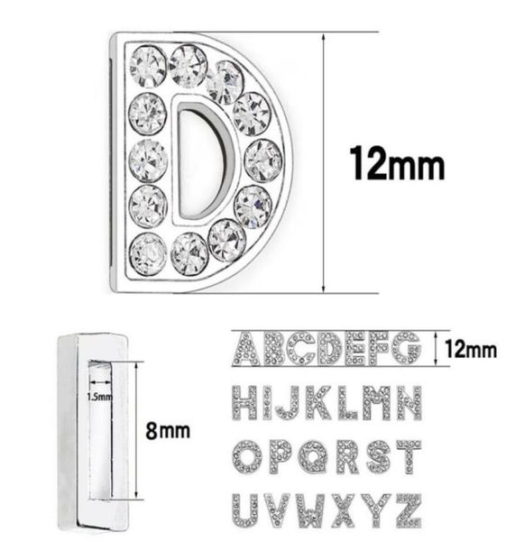 1300pclot 8mm bling slide letter az prata cor diy encantos strass completo alfabeto inglês apto para 8mm pulseira de couro keyc7686559