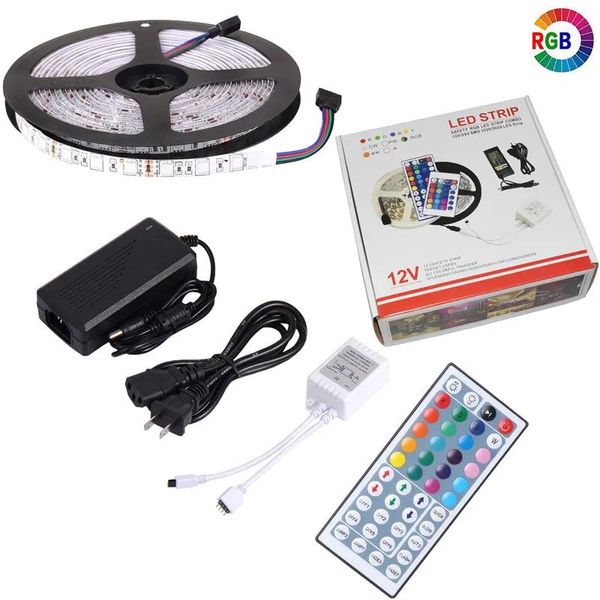 Streifen LED-Streifenlicht DC 12V Flexibles Diodenbandband SMD 5050 RGB 24Key 44Key Full Set Power IP65 IP20 5M Beleuchtung