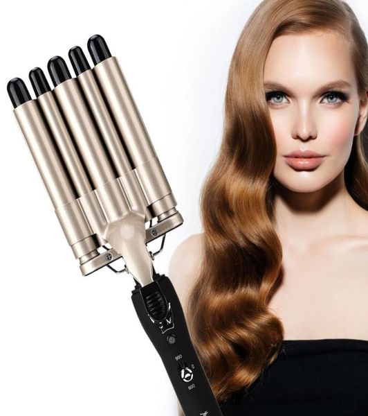 Cachos de ferro modelador de cabelo 5 barril varinha curling ferro ondas de praia cabelo waver crimper temperatura ajustável modelador automático 7941886