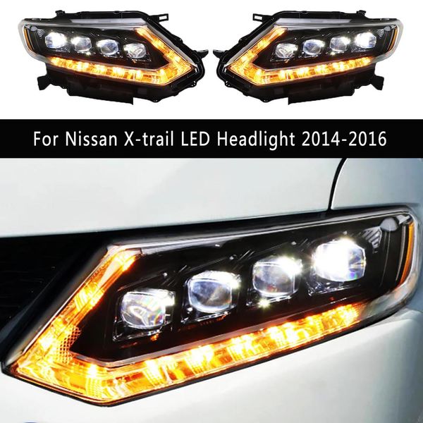 Lampada anteriore per auto DRL Luce di marcia diurna per Nissan X-trail Faro a LED 14-16 Streamer giallo Indicatori di direzione Fascio abbagliante Proiettore Angel Eye