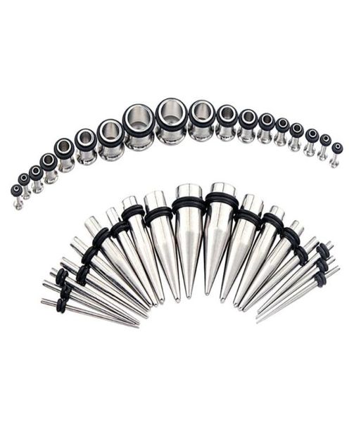 Calibro per perni 36 pezzi set conici in acciaio 316l e tunnel kit per allungamento dell'orecchio gioielli per il corpo7271160