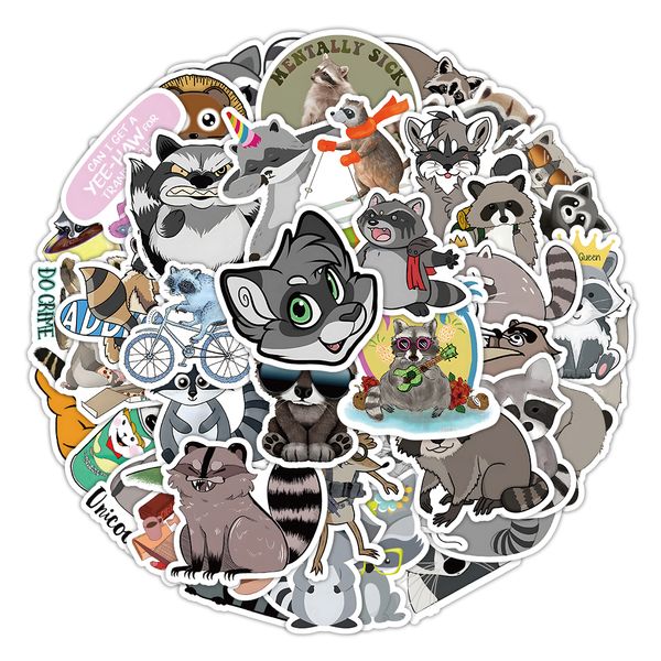 50 pçs personalizado guaxinim dos desenhos animados animal à prova dwaterproof água pvc adesivos pacote para geladeira carro mala portátil notebook copo telefone mesa bicicleta skate caso.