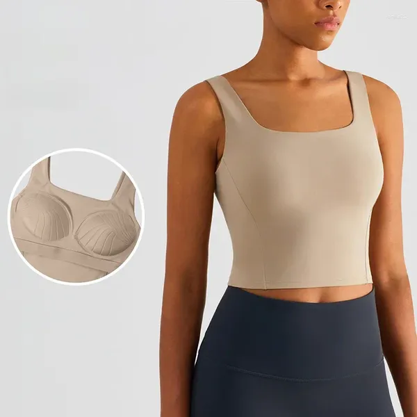 Completo da yoga Reggiseno sportivo a coppa fissa monopezzo di alta qualità con colletto quadrato Intimo gilet da corsa nudo con imbottitura sul petto per le donne