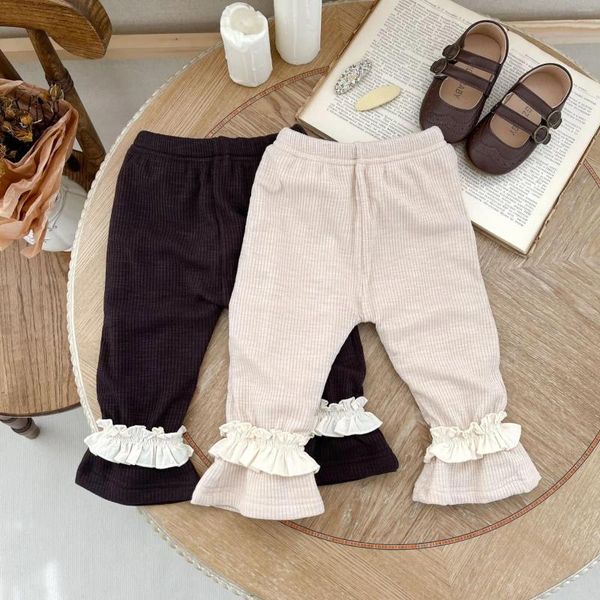 Pantaloni 2023 Leggings in pile per bambina invernale Pantaloni casual per bambini più velluto spesso pizzo svasato per bambini caldi