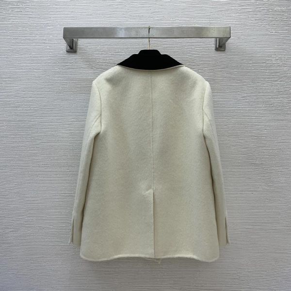 Ternos femininos de lã de inverno casaco terno jaqueta cor de veludo retalhos franja duplo breasted gola dupla face enviar broche