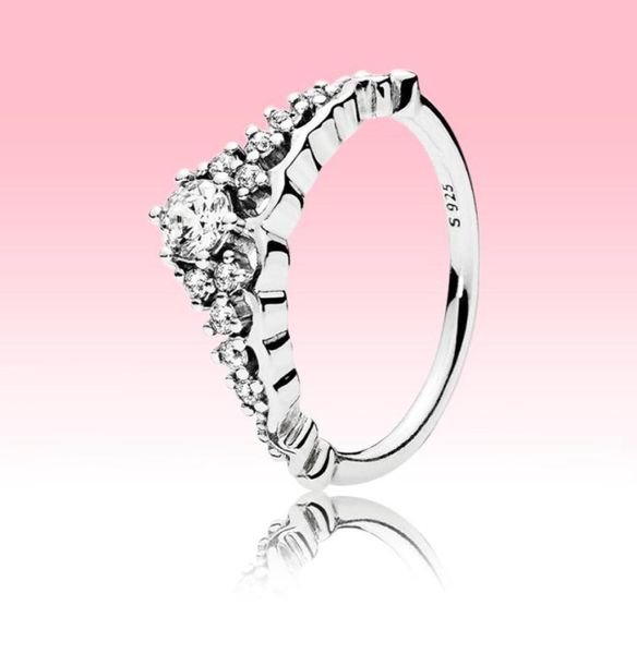 Fede nuziale da donna con diamante CZ grande con scatola originale per anello di fidanzamento in argento sterling 925 con tiara da fiaba, regalo di fidanzamento8367167