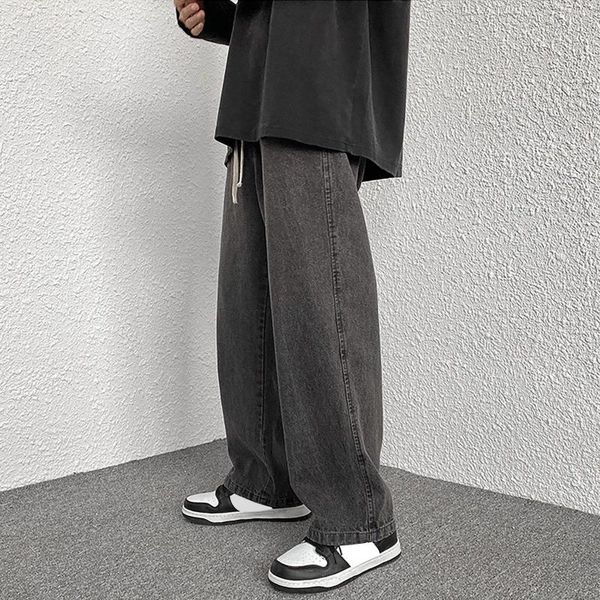 Erkek kot moda artı boyutu rahat oturmuş düz bacak rahat düz renk sadelik çok yönlü denim pantolon