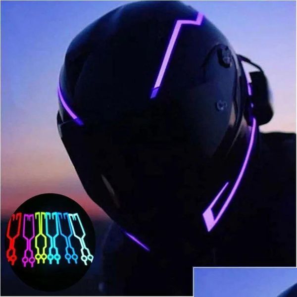 Helme Motorradhelme Helm Led Kaltlicht Blinkende Reflektierende Leuchtende Aufkleber Streifen Modifizierte Wasserdichte Dekoration Drop Lieferung Mo