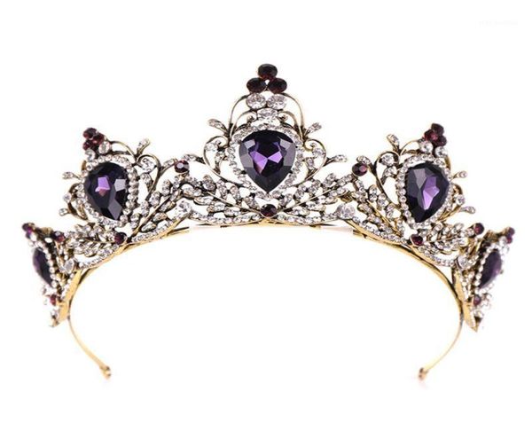 Fermagli per capelli Barrettes Viola Vintage Corona Sposa Matrimonio Tiara nuziale Fascia per capelli Cerchio Strass Pietra Charms di lusso Gioielli Glow F6848077