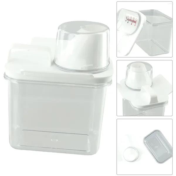 Dispensador de sabão líquido frasco de armazenamento branco transparente com copo de medição organizador de lavanderia detergente hermético