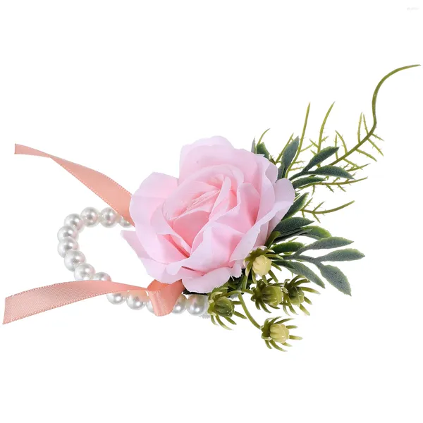Flores decorativas pulso flor decoração casamento noiva mão roupas traje acessório dama de honra pulseira pérola noivo corsage noivo