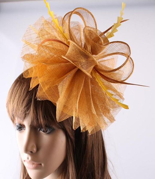 Berets senhoras elegantes chapéus de penas mulheres acessórios de cabelo fantasia fascinators para festa de casamento ouro nupcial e raças of1522berets b7622885