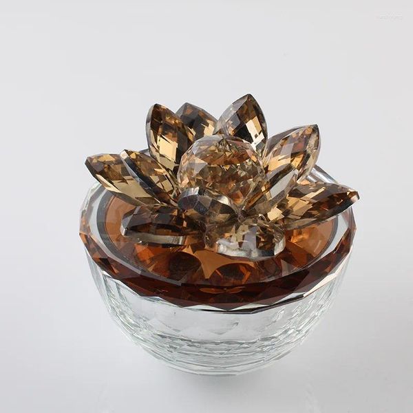Dekoratif Figürinler Avrupa tarzı sanat kristal cam lotus takı kutusu küpe yüzük depolama ev dekorasyon aksesuarları dekor