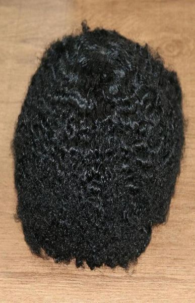 1b Skin Afro Curly Toupee 10MM Man Weave Hair Black Mens Kinky Curl Мужские парики Парики из человеческих волос Полная машина Made2483662