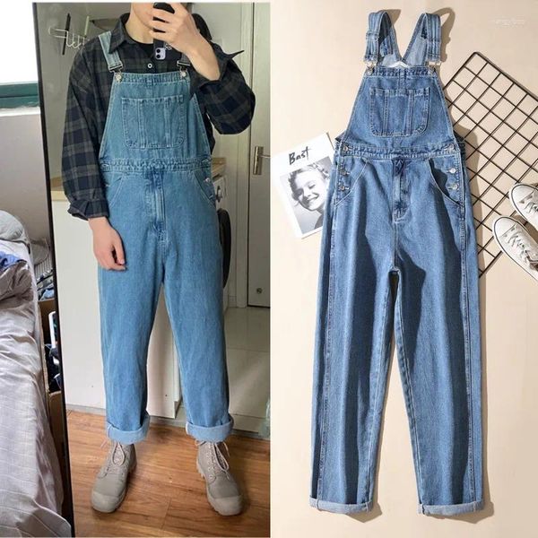 Jeans da uomo Pantaloni a canotta giapponese per uomo Lavoro Denim Allentato Tuta casual da uomo