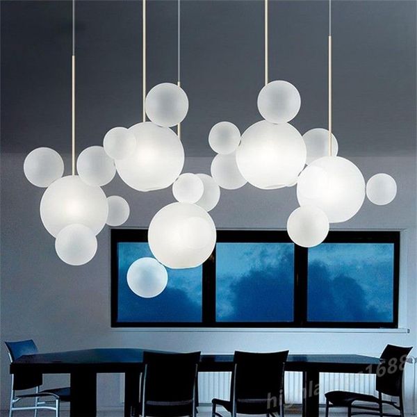 Nordic led luzes pingente pós-moderna bolha de vidro bola pendurado lâmpada para sala jantar sala estar café bar decoração designer hanglamp2882