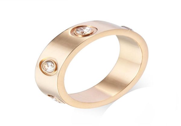 Novo 45mm anel de casal de aço titânio 6 zircão cúbico com carta impressão moda anéis de dedo para mulheres homens noivado amante marca gi5399126