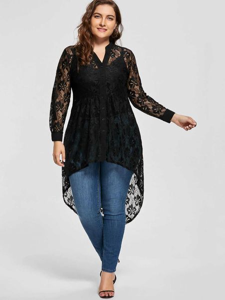 Рубашки Wipalo, женская блузка больших размеров, осенняя баска с длинным рукавом, кружевные рубашки с высоким и низким вырезом, туника на пуговицах, женские топы и блузка 5XL T19