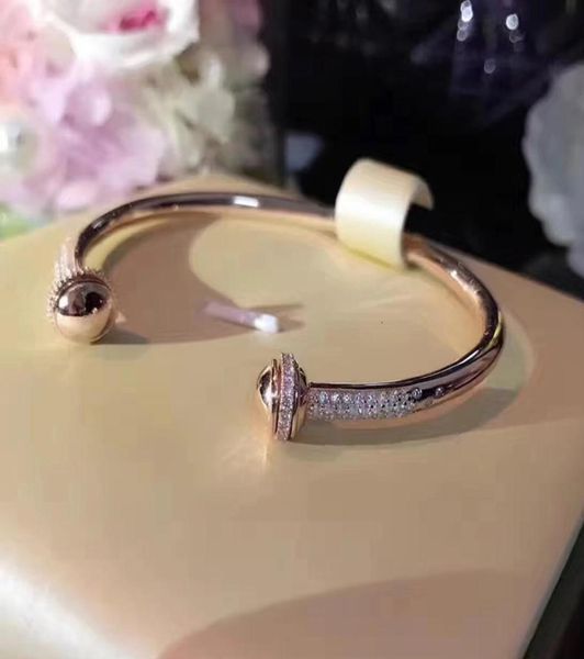 Marca pura 925 jóias de prata esterlina para mulheres girar bola pulseira grânulo pulseira jóias de casamento aberto rosa pulseira de ouro cx20071995842