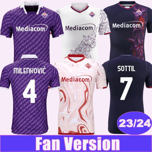 2023 24 Fiorentina Herren Fußballtrikots NICO DODO SOTTIL MILENKOVIC BONAVENTURA CASTROVILLI JORKO BARAK Home Away 3rd 4th Football Shirts