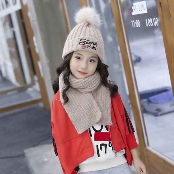 Cappelli Cappelli per bambini Cappelli Novità Autunno Inverno Bambini Cappelli caldi lavorati a maglia + Sciarpa 2 pezzi Set Decorazione superiore a sfera per berretti di lana appena nati