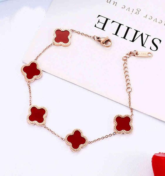 Koreanisches Schwarzklee-Fünf-Blumen-Armband, weiblich, 18 Karat Roségold, Student, einfache Mode, Titan-Stahl-Armband9376677