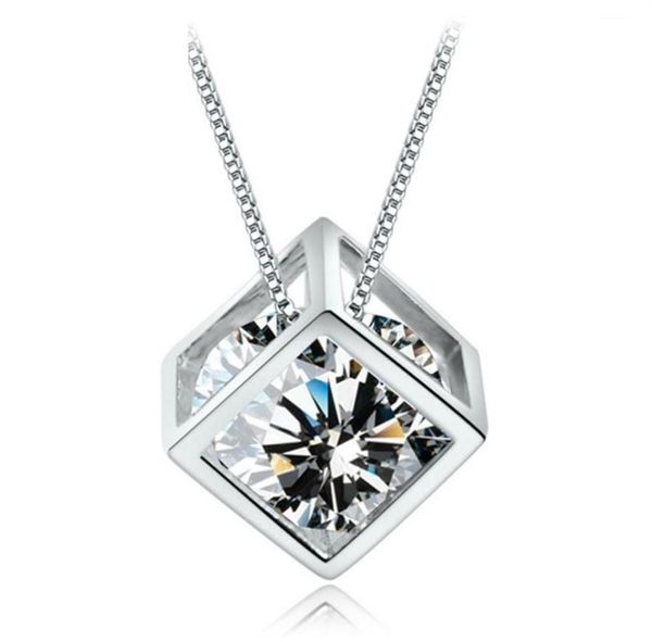 Articoli in argento sterling 925 gioielli collane da sposa gioielli in cristallo vintage cubo quadrato ciondolo con diamanti collane di dichiarazione257e9987901