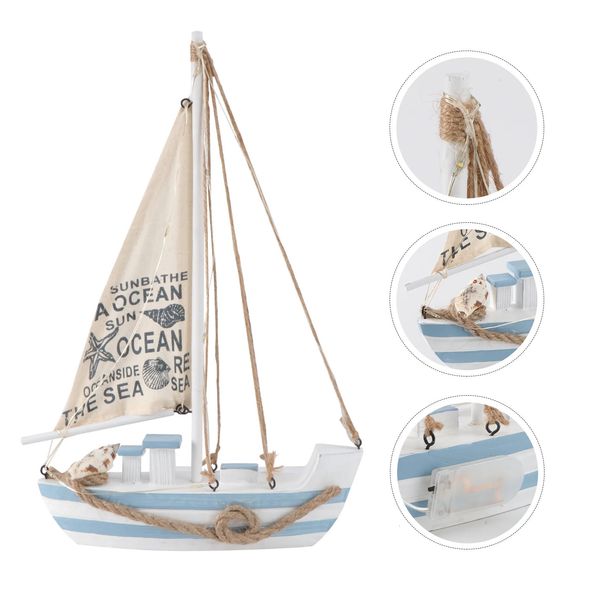 Segelboot-Bootsmodell, nautisches Dekor, Segelschiff, Holzdekorationen, Dekoration, Strand-Ornament, Zuhause, LED-Küstenfigur, Miniatur 231225