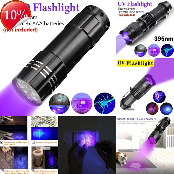 Nuove lanterne portatili Torcia UV portatile 395-400nm Torce a luce nera Torcia zoomabile ultravioletta Macchie di urina di animali domestici Rilevatore di agenti fluorescenti