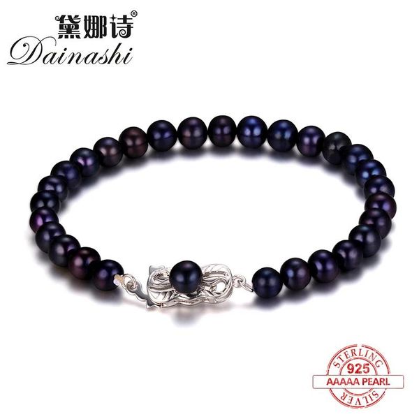 Bracciali Dainashi Elegante braccialetto di perle nere, braccialetto da donna di alta qualità con perle bianche d'acqua dolce naturali, confezione regalo di gioielli in argento pregiato