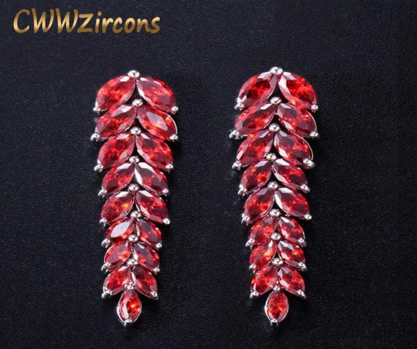 Gioielli per feste di alta qualità con zirconi cubici, colore oro bianco, lungo rosso scuro, orecchino pendente per le donne, matrimonio CZ260 2107144351378