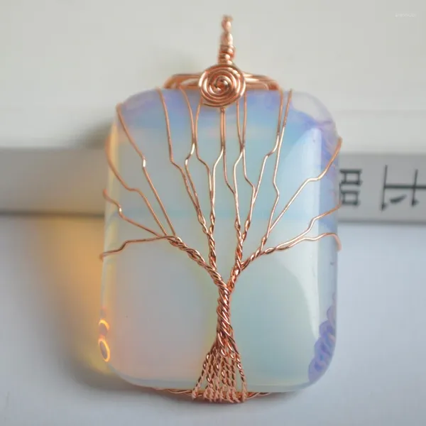 Colares de pingente Lucky Opal Handmade Wire Wrap Tree Jóias para presente de mulher S643