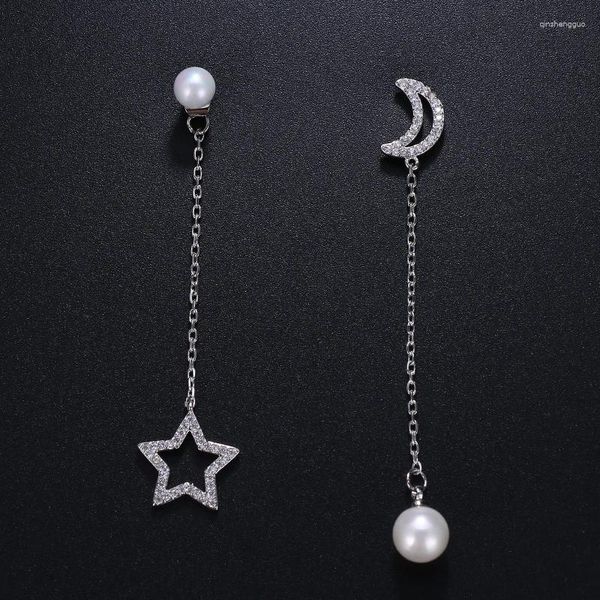 Ohrstecker Emmaya Arrival Moon Star Design Damen Weißer Perlenanhänger mit Zirkonia als Geschenk