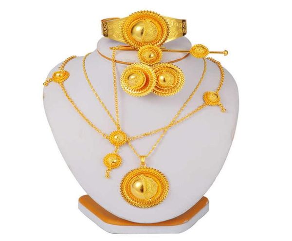 Set di gioielli etiopi per donna Gioielli in oro Dubai Habesha con catena a forcina Testa di nozze africana Regalo di nozze collares 2107209520084