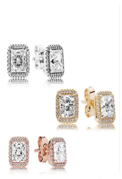 Charm 925 Серебряная серебряная площадь Big Cz Diamond Serging Fit Jewelry Gold Rose Go-Ld Clear Serg