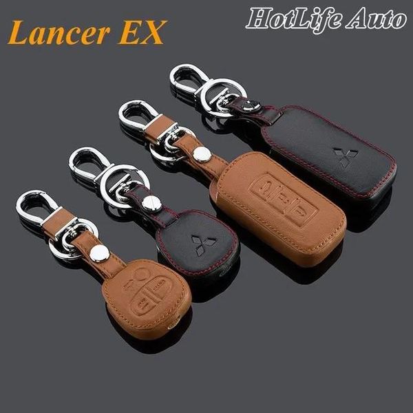 Anahtar 2014 Mitsubishi Lancer Ex Lancer Araba Keychain Deri Anahtar Fob Kılıf Kapağı 2004 2014 2015 Lancer Ex Anahtar Zinciri Araç Aksesuarları