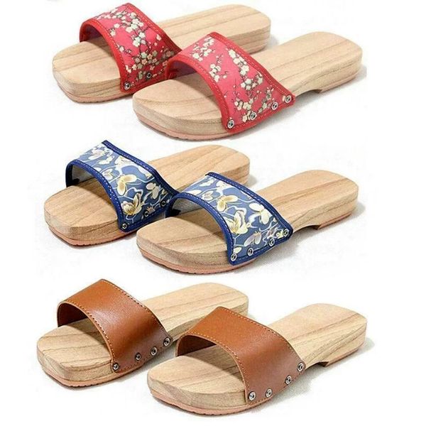 Flops Womens засоры японские деревянные цветочные тапочки плоские туфли косплей лиалки японские хараджуку засоры смешанные цвета