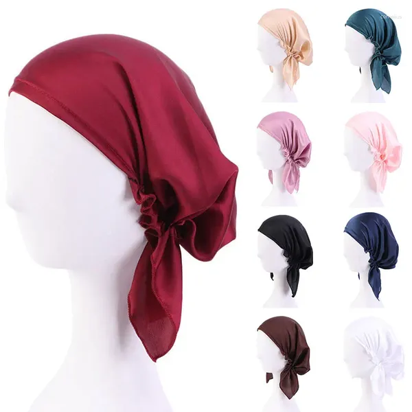 Roupas étnicas moda cetim seda underscarf interior hijab bonés mulheres muçulmano turbante bonnet chapéus árabe envoltório bandagem headwrap feminino hijabs