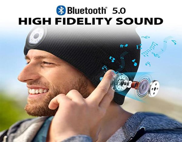 Berretto Bluetooth senza fili Berretto unisex Cappello lavorato a maglia morbido 50 Cuffie stereo con cappuccio intelligente con luce LED con borsa OPP8911633