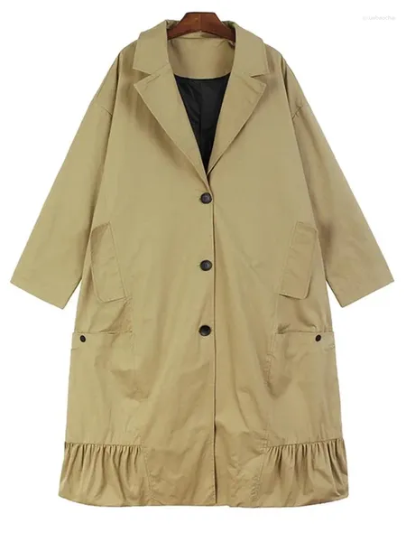 Женские плащи, женские короткие пальто цвета хаки, большие размеры, с длинными рукавами с лацканами, свободная ветровка, модная ветровка, весна-осень O756