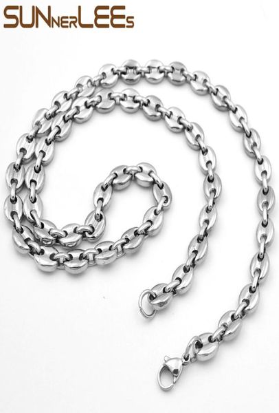 Moda jóias cor prata 5mm 7mm 9mm 11mm colar de aço inoxidável das mulheres dos homens grãos de café link chain sc13 n4511029