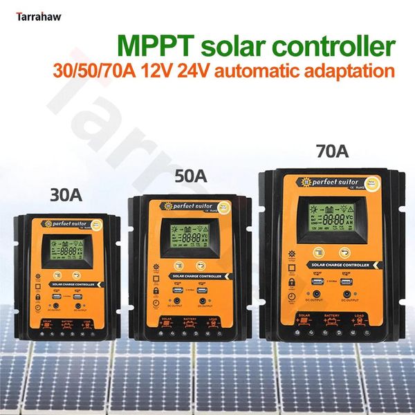 Aksesuarlar MPPT Güneş Şarj Denetleyicisi 12V 24V 30A 50A 70A Fotovoltaik Hücre Kontrolörü Güneş Paneli Pil Regülatörü 2 USB 5V LCD Ekran