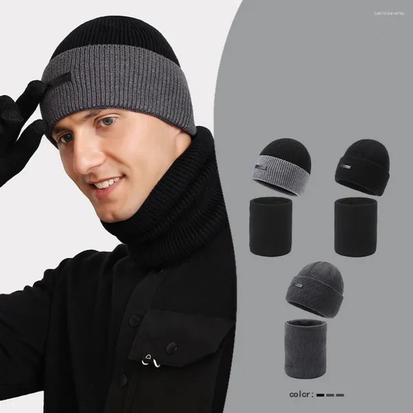 Berretti Autunno e Inverno Uomo Berretti con sciarpa Calda Skullies Cappelli Acrilico Stile semplice Maglia di lana 2023 In WY0285