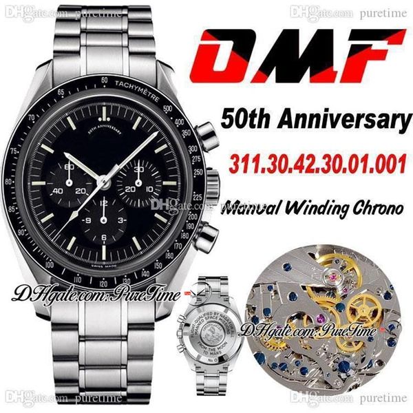 Omf apollo 15 40º aniversário manual enrolamento cronógrafo relógio masculino mostrador preto pulseira de aço inoxidável 2021 nova edição pur247a