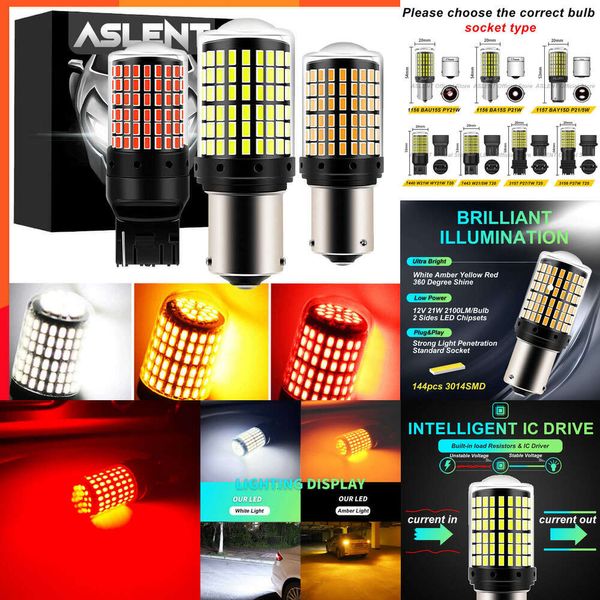Auto -Upgrade 2PCS 1156 BA15S P21W BAU15S PY21W 7440 W21W P21/5W 1157 BAY15D 7443 3157 LED -Lampen 144SMD Canbus Lamp Reverse Blinde Signal Light