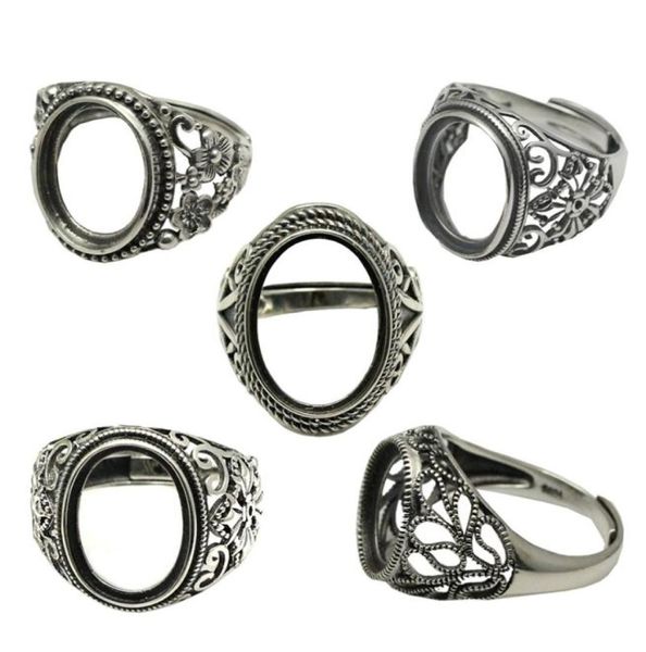 Beadsnice Таиланд Серебряные кольца DIY Установка кольца Античный стиль Филигранная основа для кольца для овальных камней Кольца из стерлингового серебра целиком 7045076