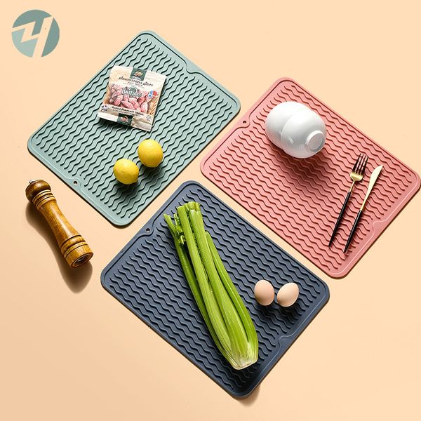 Mesa de silicone Placemats Talheres Isolamento térmico Anti-slip Coaster Mats Cozinha Baking Pad Multifuncional Vegetal Drenagem Mat BH8172 FF